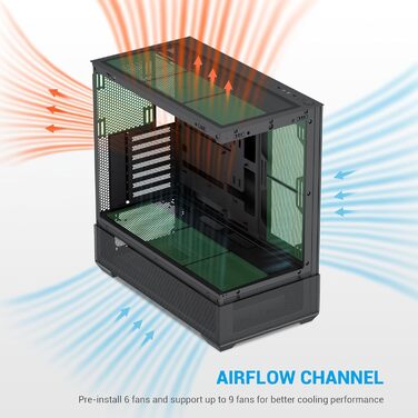 Корпус ПК SAMA V40 Mid-Tower ATX з 6 вентиляторами 120 мм ARGB, подвійні панелі з загартованого скла, чорний
