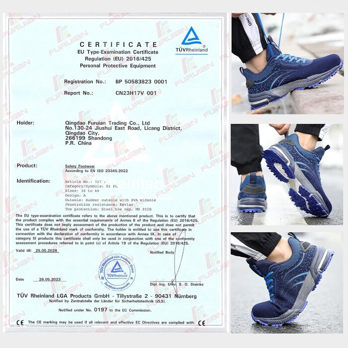 Чоловічі та жіночі робочі черевики Furuian з металевим носком. Легкі, спортивні, дихаючі, захисні черевики-кросівки (37 EU, блакитні)