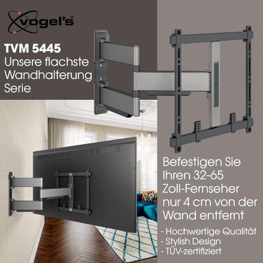 Кріплення для телевізора Vogel's Elite TVM 5445, поворотне, ультратонке, для телевізорів 32-65 дюймів, до 35 кг, кут повороту 180°, VESA 400x400, чорний
