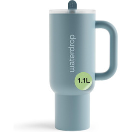 Waterdrop Thermobecher with Straw - 1.1L Insulated Stainless Steel Tumbler - Leakproof, Durable, Keeps Drinks Cold for 12 Hours - White Winter (Pigeon Blue)