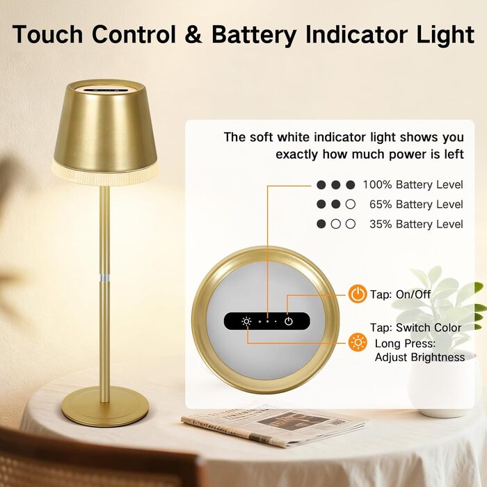 Світлодіодна настільна лампа OUTON бездротова з акумулятором, USB-C, 4000mAh, 3 режими світла, димер, сенсорне управління, зелена (набір 2 шт.)