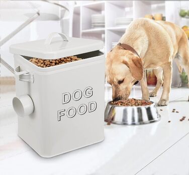 Контейнер для корму для собак Pethiy, 6.5 л, метал, білий - з міркою та герметичним кришкою