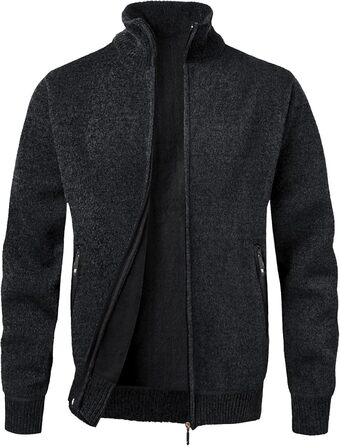 Чоловіча в'язана жилетка з коміром-стійкою та блискавкою, тепла з м'якою підкладкою, спортивна куртка-кардиган, дрібний в'яз, осінньо-зимова куртка (XXL, Чорний)