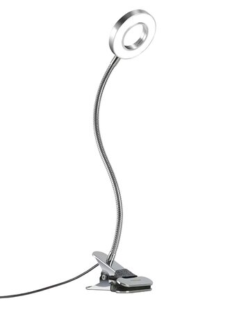 LED лампа для читання з кліпсою, диммер, 3 режими, 10 рівнів яскравості, срібляста, 8W