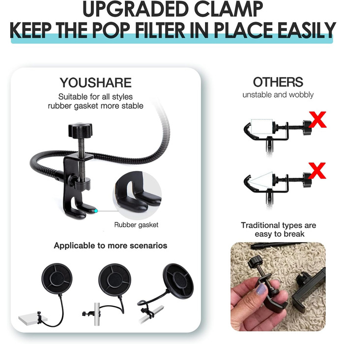 FIFINE K688 Тримач для мікрофона на підставці – кріплення для мікрофона з гнучким регулюванням, сумісний з FIFINE XLR/USB мікрофонами, з кабелеутримувачами, для запису звуку