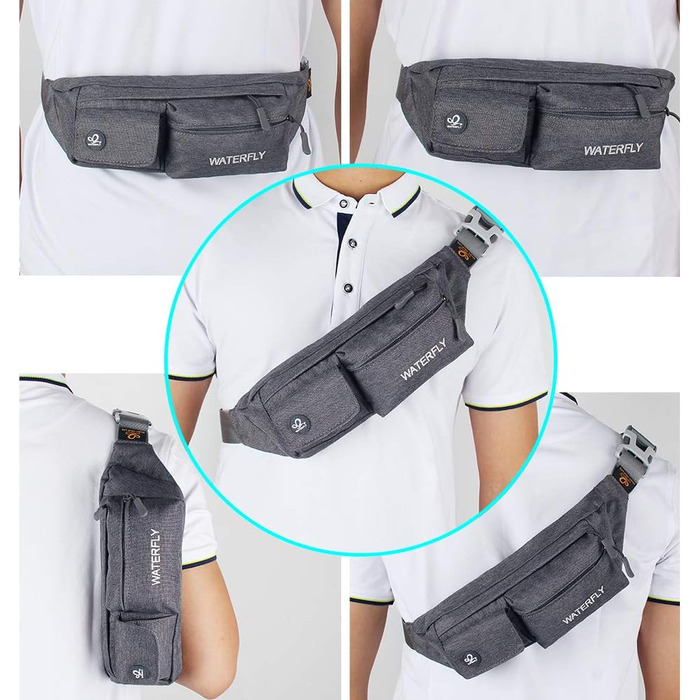WATERFLY Поясна сумка на пояс для жінок та чоловіків: стильна сумка через плече для спорту, бігу, прогулянок з собакою, подорожей. Темно-сіра