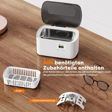 Ультразвукова очищувальна машина KECOOLKE Sonic Cleaner з цифровим таймером для окулярів, каблучок, монет, ювелірних виробів, біла