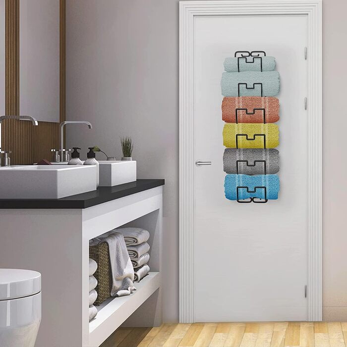 Настінна тримач для рушників з 6 секціями, чорний | Для ванної кімнати