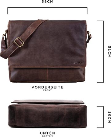 LEABAGS Лaptовна сумка Оксфорд шкіряна чоловіча/жіноча 15 дюймів – Messenger Bag з натуральної шкіри – робоча сумка, сумка через плече 38x31x10 см