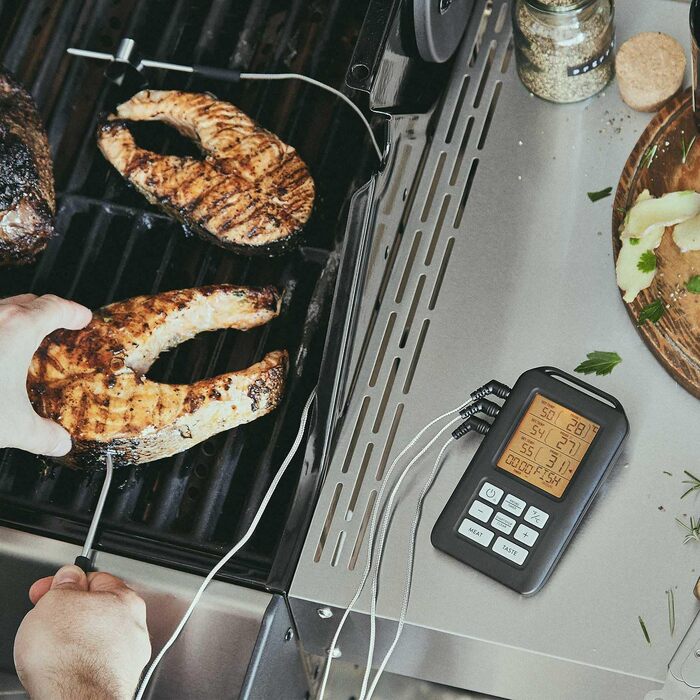 BURNHARD Folding Grill Thermometer + Leather Protective Case, Meat Thermometer, Ultra-Fast Measurement, 1.5mm Measuring Tip, 180° Invisible-Off LED Display, USB Battery Powered (BBQ Thermometer)