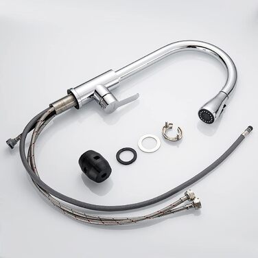 Змішувач для кухні Cobbe з висувною лійкою, 2 режими, високий поворотний вилив, однорідний важіль (хром)