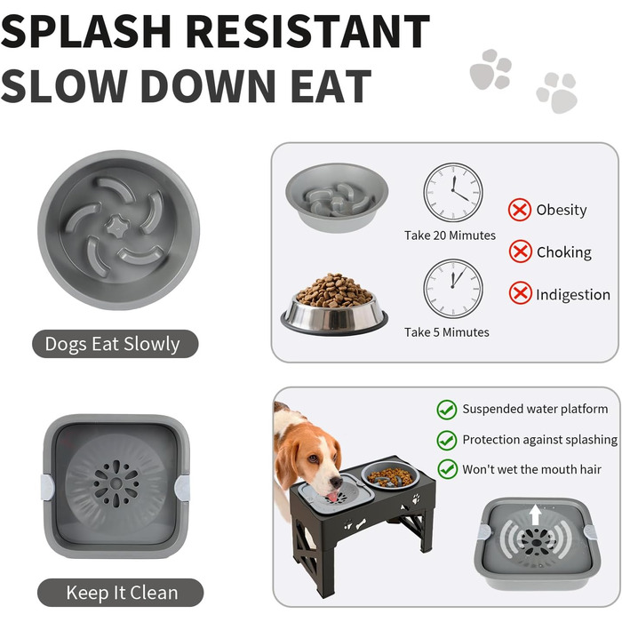 Набір мисок для собак і котів 3-в-1 з регулюванням висоти, антиковзною підстилкою та захистом від розливання (2x1000 мл)