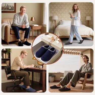 Тапочки халатні RUIYI для дому та вулиці, зимові, теплі, з підтримкою склепіння стопи, з антиковзкою підошвою (синій, 44 EU)