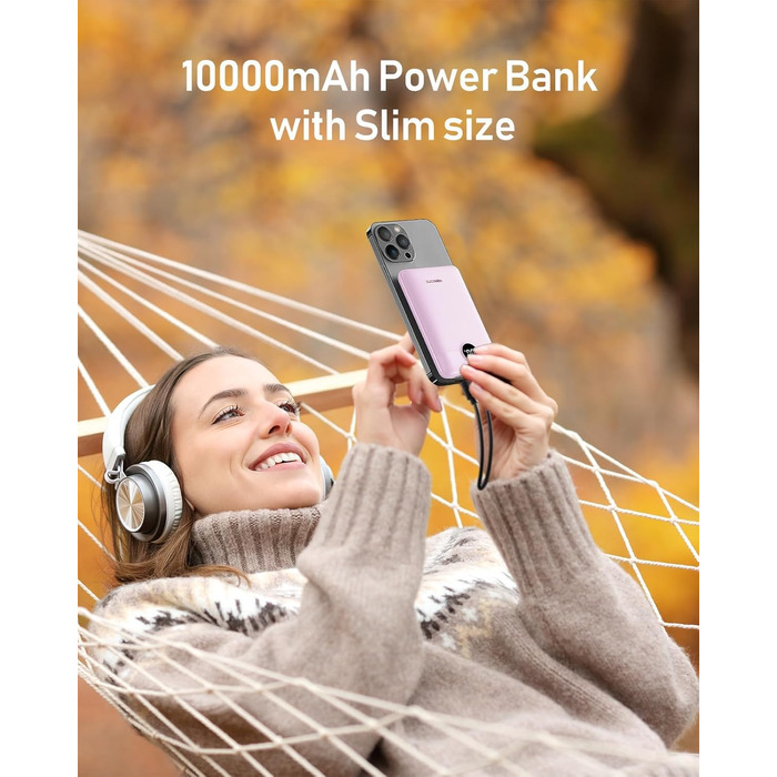 Powerbank VEEKTOMX 10000mAh з підтримкою PD3.0 та QC3.0: компактний зовнішній акумулятор для iPhone, iPad, Samsung Galaxy, Huawei, Xiaomi, OnePlus та інших пристроїв. Білий (лавандово-фіолетовий)