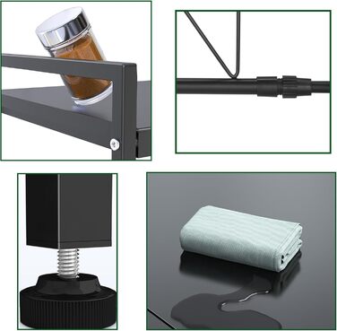 Розширювана підставка для мікрохвильової печі 2-ярусна, органайзер з вуглецевої сталі, кухонна полиця з 10 гачками для тостера та аірфрая (білий)