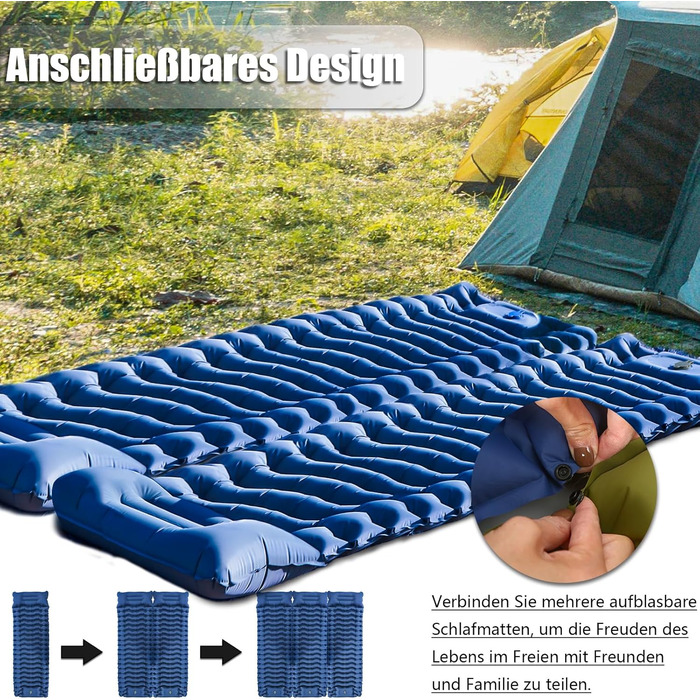 Надувна туристична матрац Holwim Isomatte з самонадуваванням, самостійно надувається, з подушкою та насосом, ультралегка, компактна, для кемпінгу, блакитна