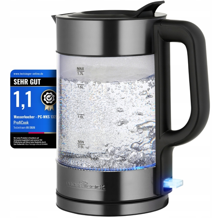 Електричний чайник Profi Cook WKS501331, 2200 Вт, 1,7 л, сріблястий/сірий