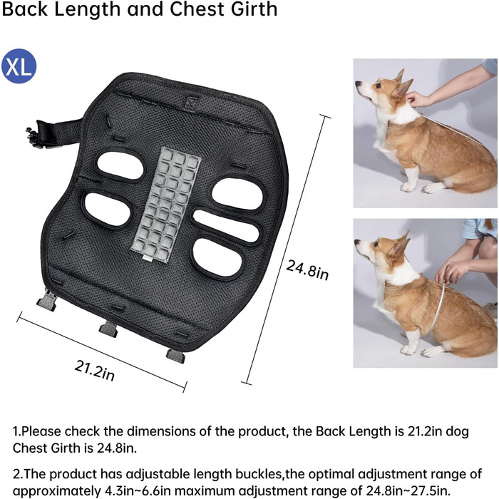 Шлейка-переноска для великих собак Wakytu: переноска-рюкзак для собак з проблемами суглобів, травмами, літніх собак (30-40 кг, XL, чорний)