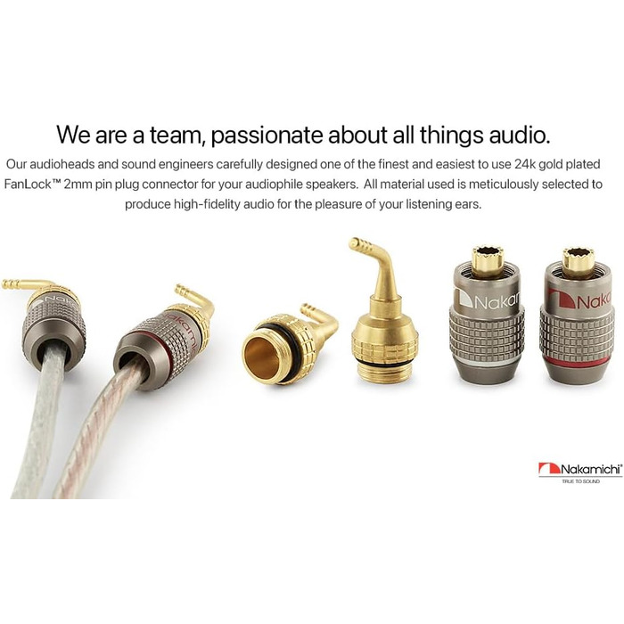 Бананові роз'єми Nakamichi FanLock Excel-Serie, 24K позолочені штекери 2мм для акустичних кабелів Hi-Fi, 10-18 AWG, 4мм, 4 шт (2 пари)