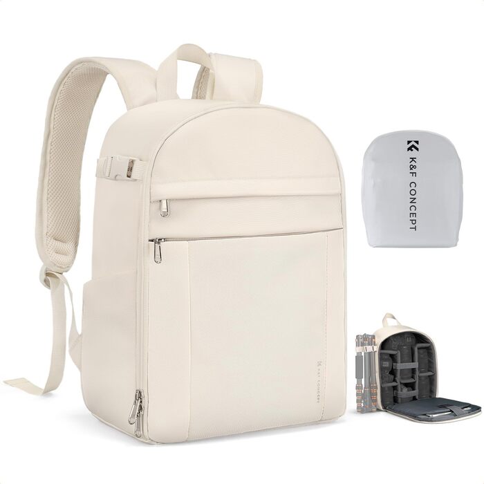 Сумка-рюкзак для фототехніки K&F Concept: компактний та легкий рюкзак для DSLR, дзеркальних камер та штатива з дощовиком, колір слонова кістка