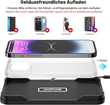 Бездротовий зарядний пристрій для авто Polmxs 15W з антиковзким килимком та USB-A адаптером 40W для iPhone/Samsung