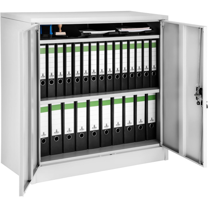 Металевий офісний шафа tectake із замком, 3 полиці, 90x40x90 см, сірий