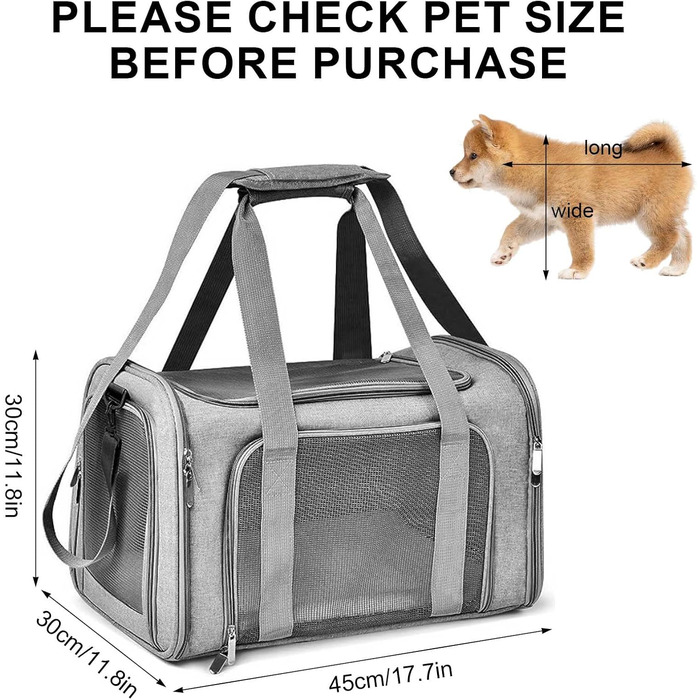 М'яка переноска для котів та собак, складана переноска для кота з дихаючою сіткою, оксфордська тканина з плечовим ременем для маленьких собак, котів та кроликів (Сірий)