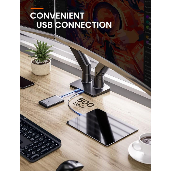 Підставка для монітора ErGear 2 монітори до 40 дюймів, 12 кг, USB, VESA 75x75/100x100 мм