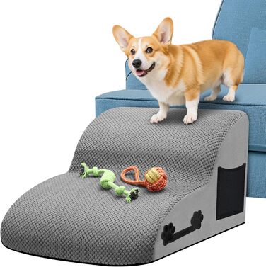 Сходи для собак маленьких порід, 2 сходинки, з високощільним губчастим матеріалом, для кішок та собак, знімний та миючий чохол, легкі та портативні, для дивану, ліжка, автомобіля (сірий)