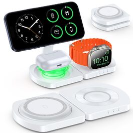 Бездротова зарядка Induktive для iPhone (MagSafe) 3-в-1: Apple Watch, AirPods, iPhone 17 Air/16/15/14/13/12 (Білий)