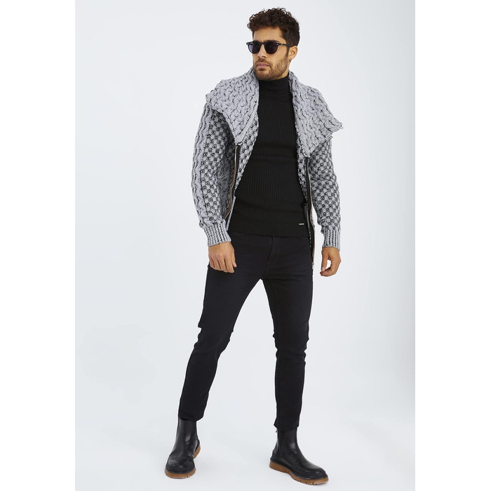 Чоловічий кардиган Eif Neson з в'язаного полотна на блискавці, Regular Fit, сіро-чорний (3XL)