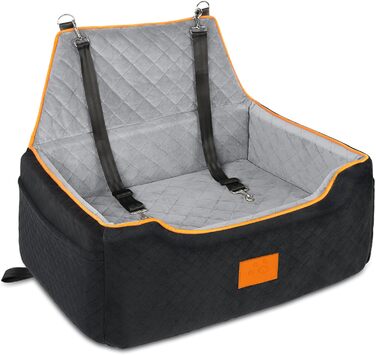 GL GLENSLAVE Dog Car Seat for Medium/Large Dogs - Elevated Pet Seat for Dogs Up to 25kg or 2 Small Dogs - Removable & Washable with Thick Cushions & Storage Pockets (Black/Gray)
