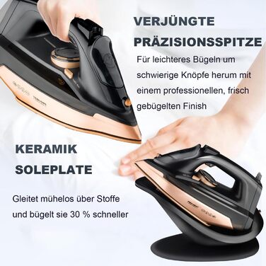Iron, 2600 W Steam Iron, Ceramic Soleplate, Self-Cleaning & Spray Water Function, Anti-Calc, Drip Stop, Vertical Steam, Steam Iron (Black)