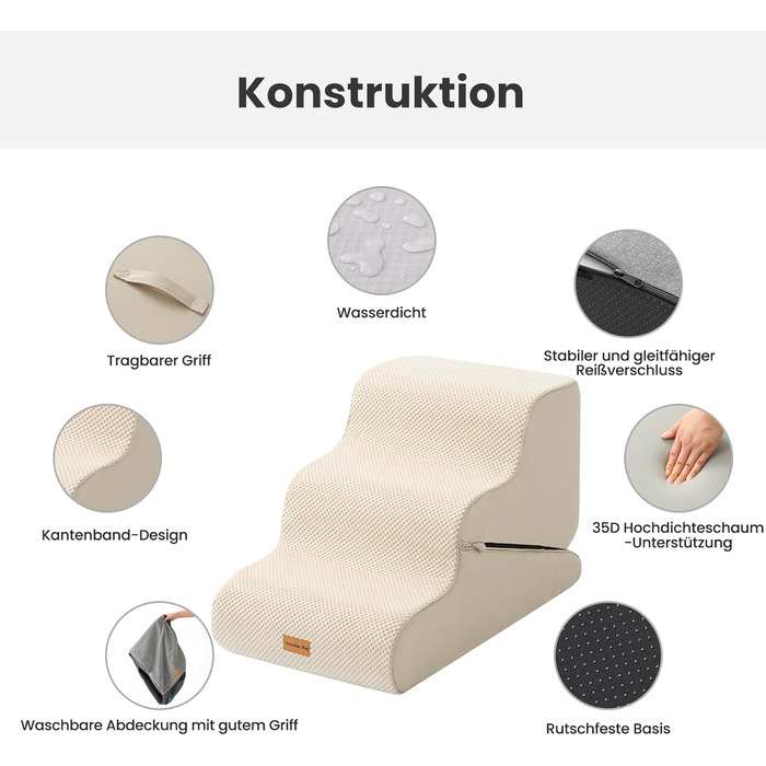 Сходинки для собак Gardner Pet - 3 сходинки, 35/42 см, з водонепроникним покриттям, для маленьких собак, з високощільних матеріалів