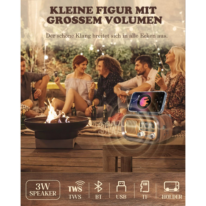 Ретро Радіо Klein з Bluetooth: портативне AM/FM/SW радіо з сонячною панеллю, USB/TF-карта, 1200mAh, золотий колір