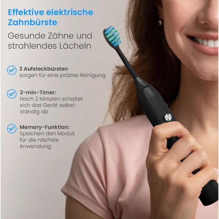 Електрична звукова зубна щітка Black Edition з 5 режимами та акумулятором на 120 днів - ультразвукова щітка зі смарт-насадкою, 100 днів гарантії повернення коштів