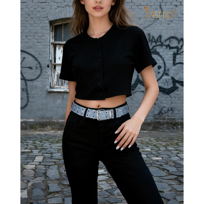 Ремень JasGood Punk унісекс, джинсовий, 105-120 см, з подвійними петлями для готичних, рок, хіп-хоп образів та косплею