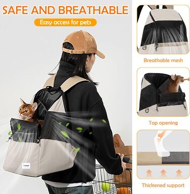 Рюкзак-переноска для тварин ALLSOPETS: для котів та маленьких собак. Зручний, дихаючий, для подорожей, кемпінгу, прогулянок. Бежевий колір