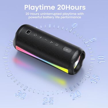 Bluetooth колонка з RGB підсвіткою, IP7 водонепроникна, 20 год автономії, потужний бас - Black