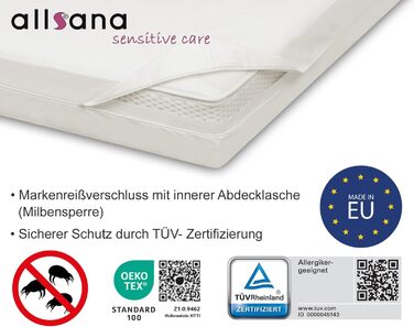 Allsana Anti-Allergy Mattress Cover for Topper 90x200x8 cm | Anti-Mite Encasing for Topper | Dust Mite Protection for House Dust Allergy Sufferers | Dust-Mite-Proof Intermediate Cover for Mattress Topper | TÜV Tested