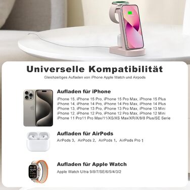 Бездротова зарядка 3 в 1 з адаптером 18W, сумісна з iPhone, Apple Watch, AirPods (Рожева)