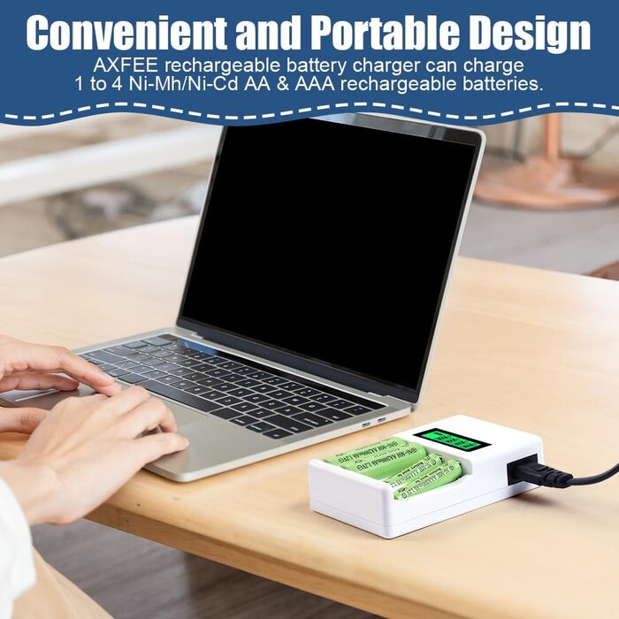 Зарядний пристрій для акумуляторів AXFEE: універсальна зарядка 2000mAh з LCD-дисплеєм, 4 слоти для AA/AAA акумуляторів