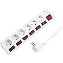 Смуга розподілу LogiLink LPS233 з 6 розетками, захистом від перенапруги та дитячим замком, CEE 7/3 (біла)