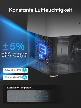 Зволожувач повітря FOHERE 6L для великих приміщень, 60 годин холодного туману, тихий зволожувач для дитячої кімнати, спальні, рослин, 28dB, точний датчик вологості, 16 годин таймер, аромадифузор, білий