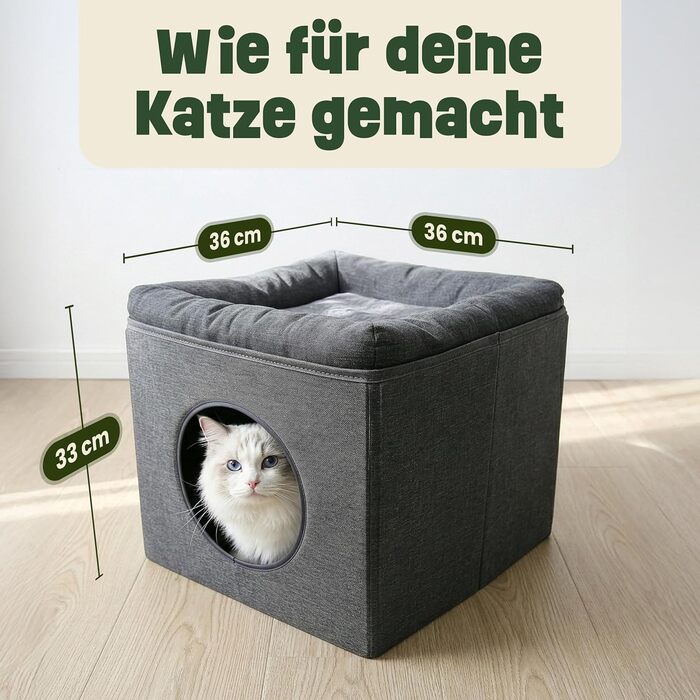 Кігтеточка-будиночок для котів Zooprinz Katzenhöhle – затишна печера для котів, тепле котяче ліжко бежевого кольору з подушкою, будиночок для котів Indoor як місце для відпочинку та схованку (46 × 41,5 × 60 см)