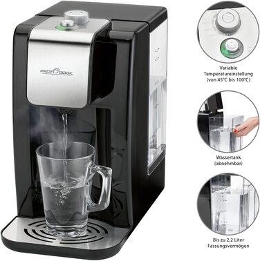 ProfiCook® Hot Water Dispenser | hot water in 3 seconds | Kettle | 2.2 liter capacity | boiling water at the touch of a button | stainless steel housing | stainless steel display | 2600 watts | PC-HWS 1168