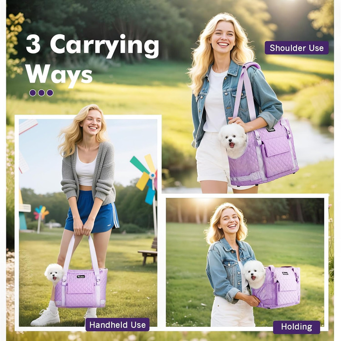 Pawaboo Сумка-переноска для собак та котів, сумка-транспортер для маленьких собак та цуценят, м'які стінки, фіолетовий колір
