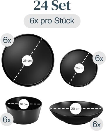 Matte Black Stoneware Dinnerware Set for 6 - 24 Piece Set | Pure Living | Urban Style Dinner Set