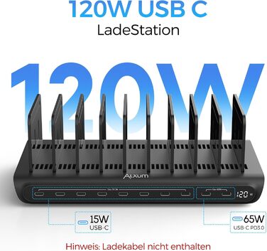 Зарядний пристрій Alxum 60W USB, 10 портів, 5V/2.4A, для телефону, планшета, Kindle - чорний