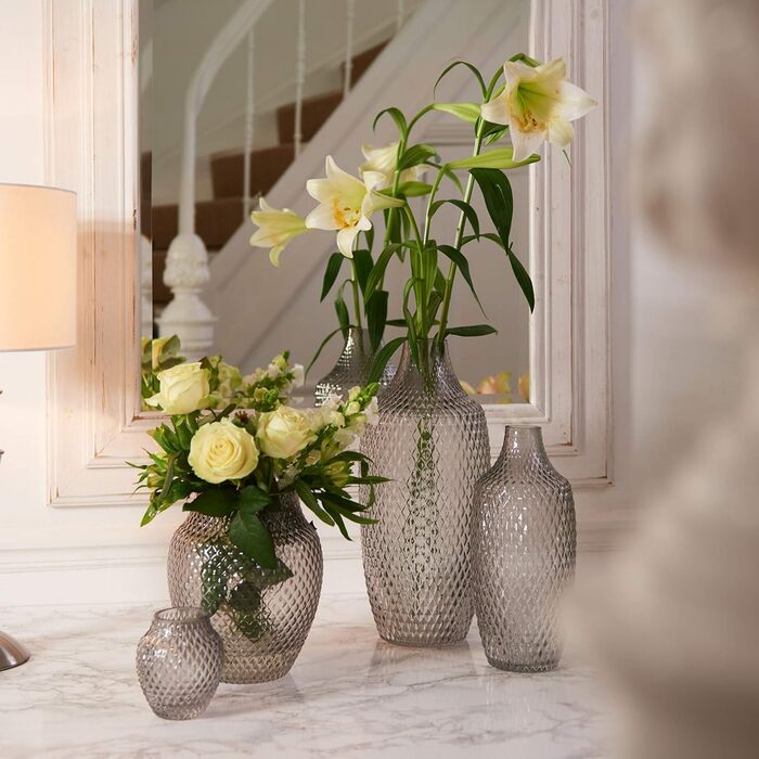 Ваза для квітів Leonardo Poesia, ручної роботи, сіра, скляна, 30 см, з рельєфним декором